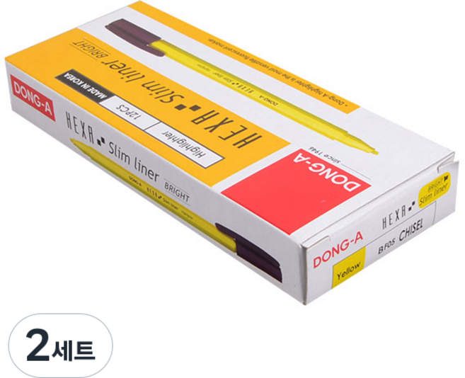 DONG-A 水性筆 Hexa Slim Liner Bright 0.5mm, 螢光黃, 2套