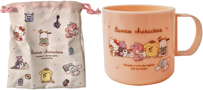 Sanrio 三麗鷗 漱口杯 + 束口袋, 粉色, 1組