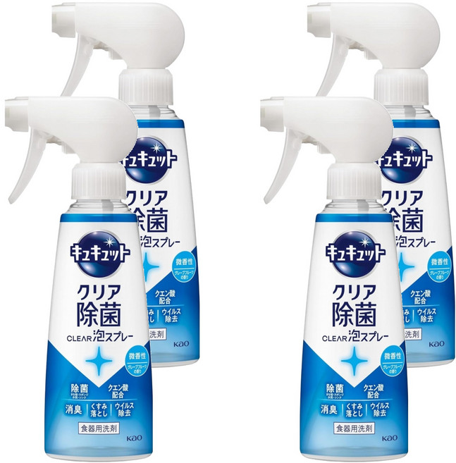 Kao 花王 Cucute 珂珂透 Cucute CLEAR 泡沫餐廚具洗碗精 葡萄柚香, 280ml, 4瓶