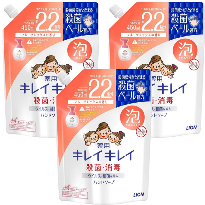 LION 獅王 趣淨 洗手慕斯補充包 清新果香, 3個, 450ml