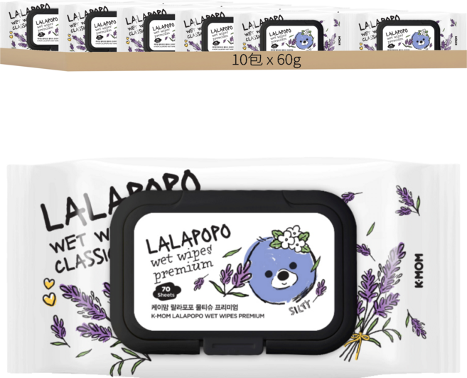 MOTHER-K LALAPOPO 薰衣草奢厚濕紙巾 掀蓋款, 60g, 70張, 10包