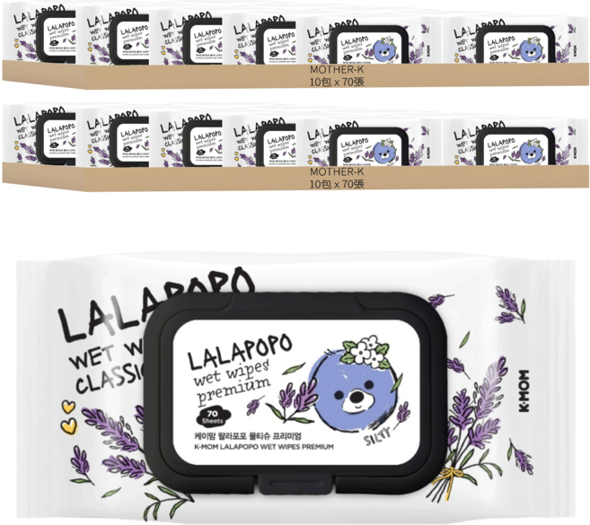 MOTHER-K LALAPOPO 薰衣草奢厚濕紙巾 掀蓋款, 60g, 70張, 20包