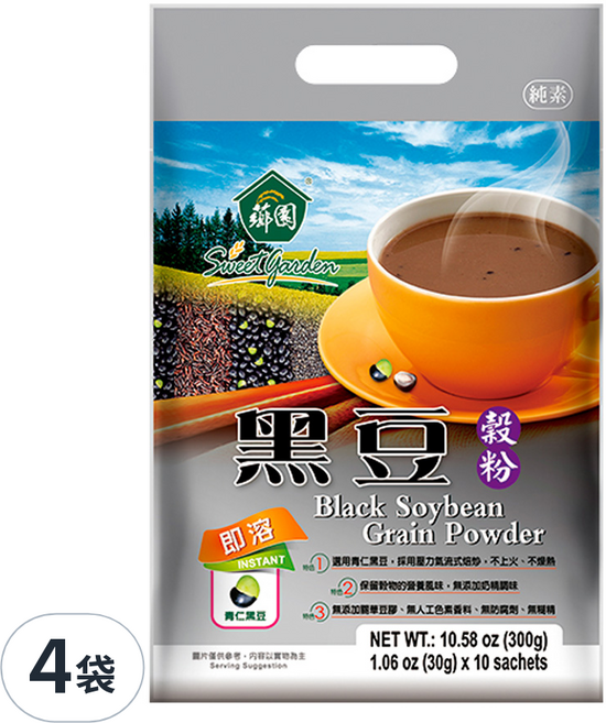 薌園 黑豆穀粉, 300g, 4袋