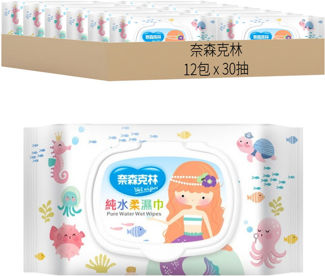 奈森克林 純水柔濕巾 掀蓋包, 30張, 12包