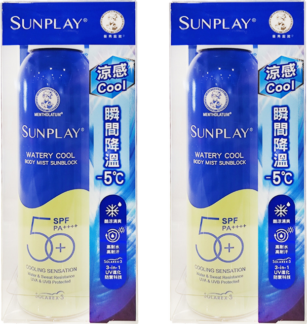 MENTHOLATUM 曼秀雷敦 SUNPLAY 台灣公司貨 防曬噴霧 酷涼清爽型 PA++++, 165ml, 2罐