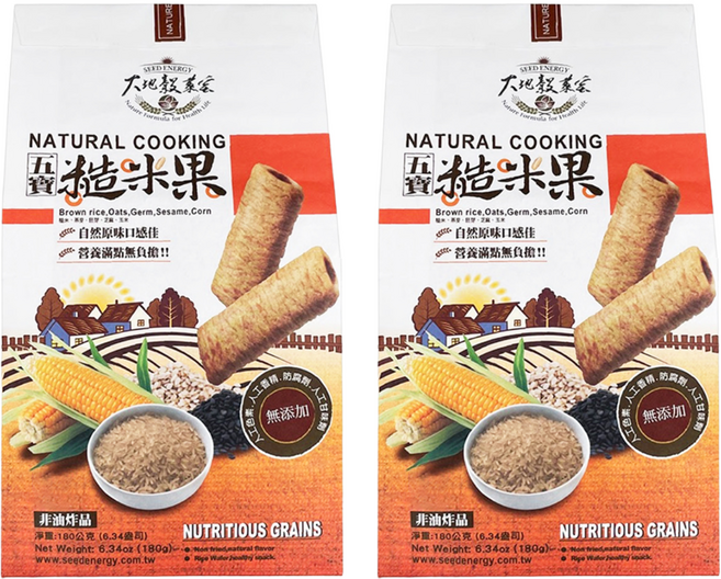 大地穀萊寶 五寶糙米果, 180g, 2袋