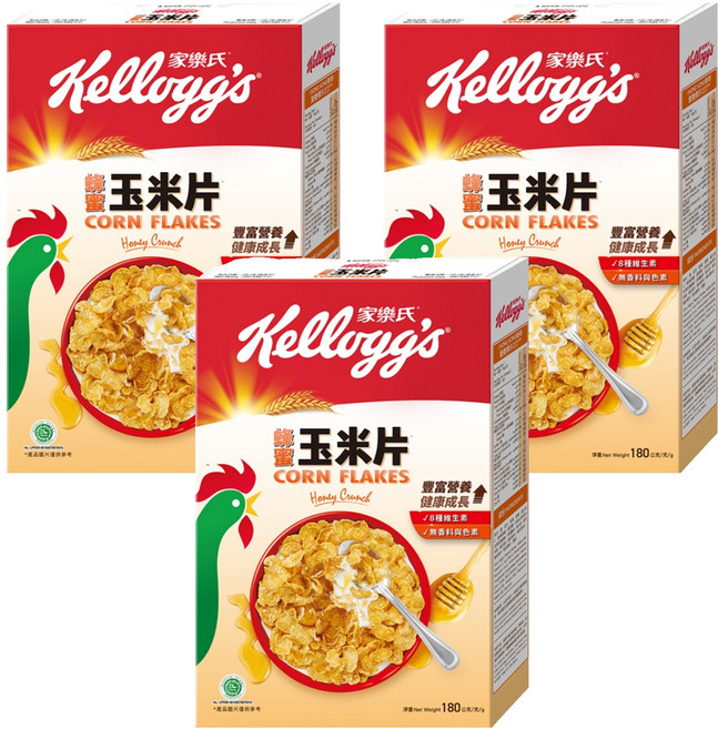 Kellogg's 家樂氏 CORN FLAKES 公雞玉米片 蜂蜜玉米片, 180g, 3盒