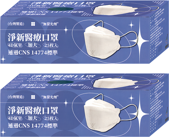 淨新科技 成人醫療口罩 4D加大款, 鐵灰藍, 25片, 2盒