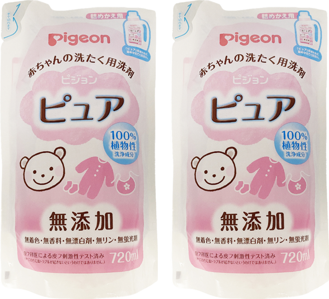 pigeon 貝親 100%植物性 嬰兒衣物洗衣精 補充包, 720ml, 2包