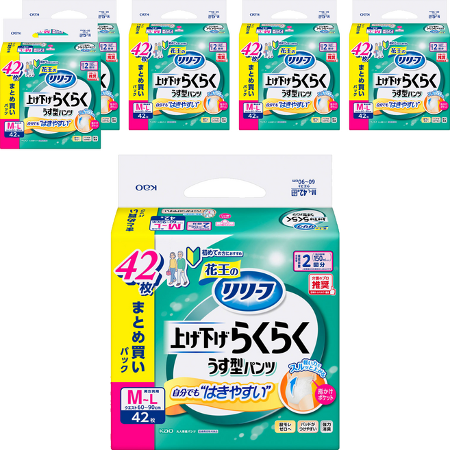 Relief 日本原裝進口 輕鬆穿脫薄型成人紙尿褲 男女適用, M-L碼, 6個, 42片