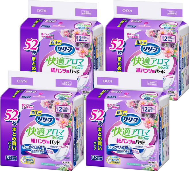 Relief 日本原裝進口 紙尿褲專用尿布片 除臭花香, FREE(onesize), 4個, 52片