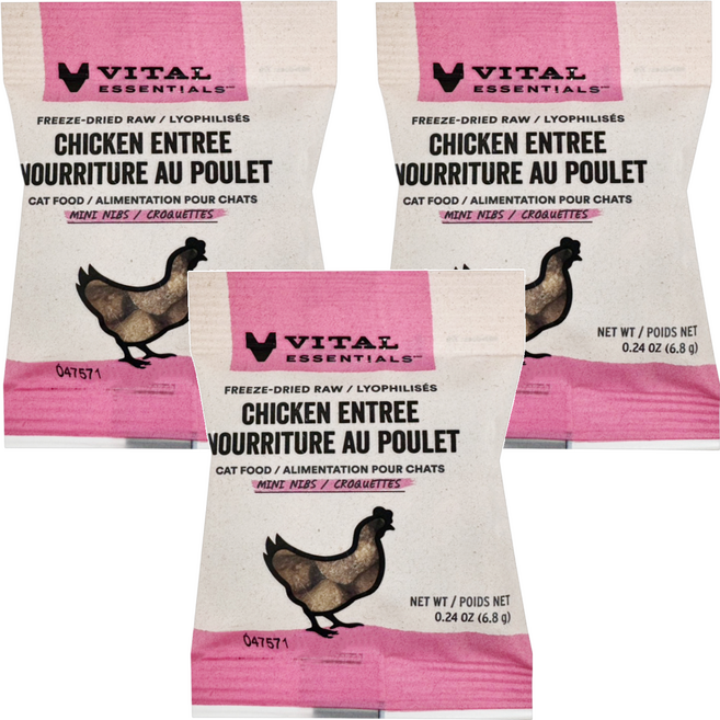 VITAL ESSENTIALS 凍乾鮮肉貓用生食餐 試吃包, 雞肉小顆粒, 0.24oz, 3包