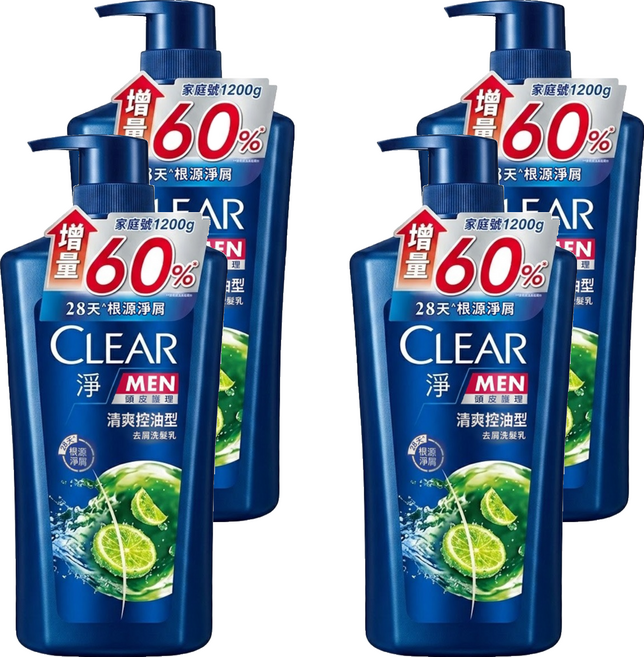 CLEAR 淨 男士去屑洗髮乳 清爽控油型, 1.2kg, 4瓶