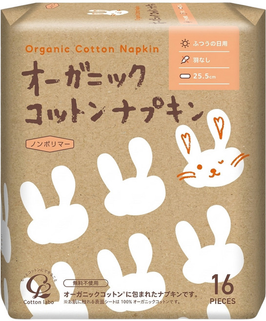 Cotton labo 丸三 有機棉護墊 無翼, 1套, 16片, 25.5cm
