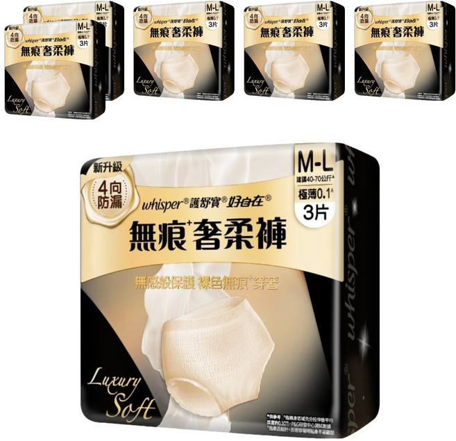 whisper 好自在 無痕奢柔褲 內褲型, 6包, 3片, M~L
