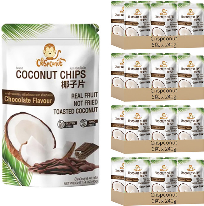 Crispconut 猴子 椰子脆片 巧克力味, 40g, 24包