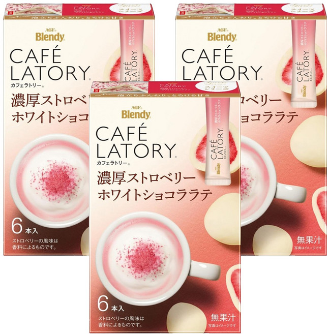 AGF Blendy CAFE LATORY 濃厚草莓牛奶可可味拿鐵, 9.4g, 6條, 3盒
