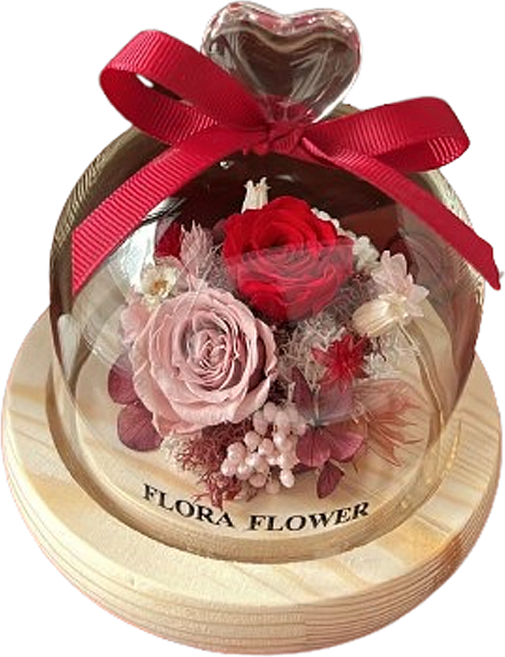 FLORA FLOWER 芙蘿拉 永生花愛心玻璃罩夜燈 愛情的溫度 10 x 12.5cm, 紅色
