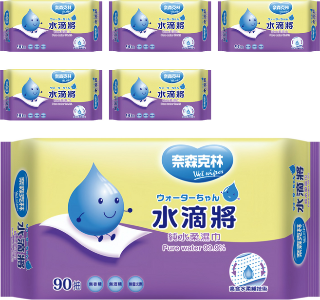 奈森克林 水滴將純水柔濕巾, 1入, 6包