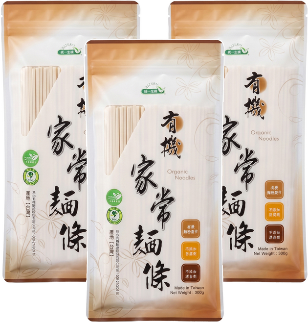 統一生機 有機家常麵條, 300g, 3包
