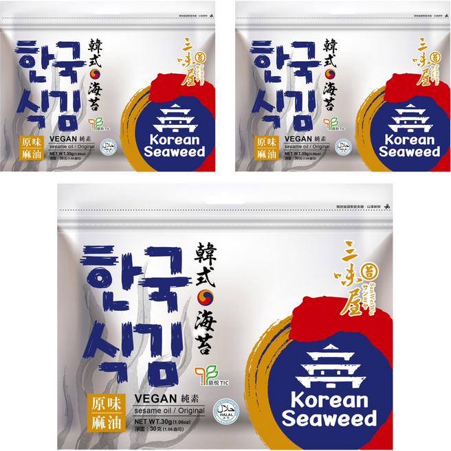 三味屋 韓式岩燒麻油海苔 原味, 30g, 3包