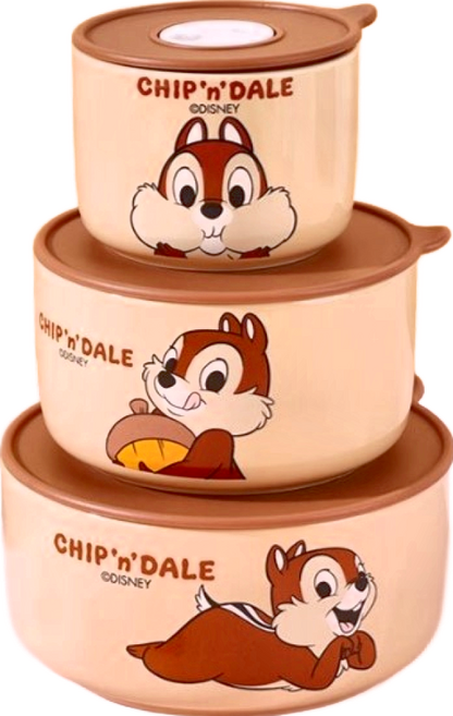CHIP 'N' DALE 奇奇蒂蒂 潮樂 色釉款 陶瓷保鮮碗套裝, 3個容器 + 3個蓋子, 1組