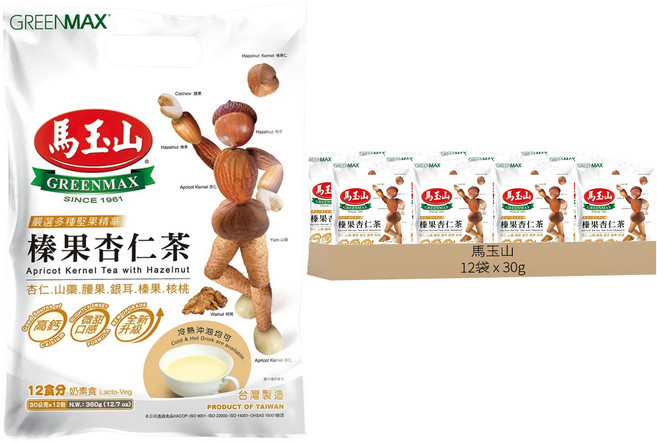 馬玉山 榛果杏仁茶, 360g, 12袋