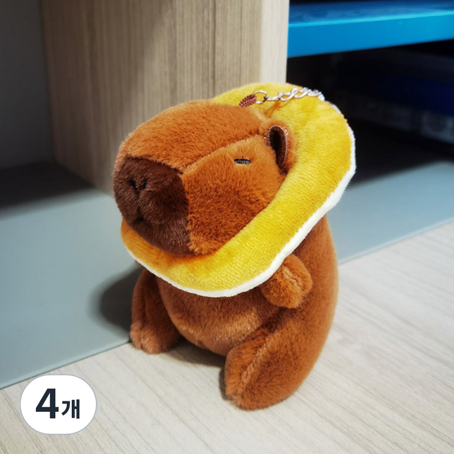 I'CLE 風格水豚絨毛娃娃鑰匙圈, 02 吐司泳圈, 12cm, 4個
