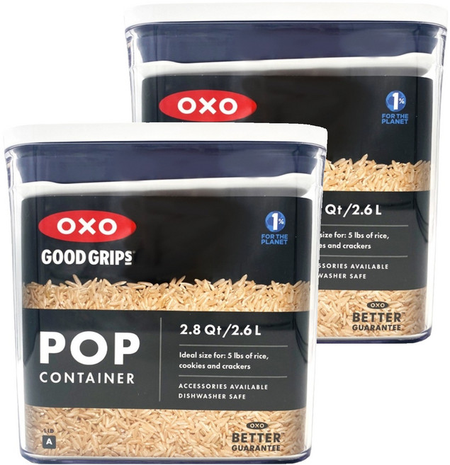 OXO POP 大正方按壓保鮮盒, 容器 + 蓋子, 2個