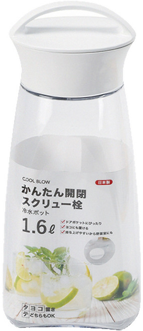 PEARL LIFE 珍珠金屬 日本製旋轉式提手冷水壺 12.5 x 9.5 x 27.5cm 320g, 透明色 + 白色, 1.6L, 1個