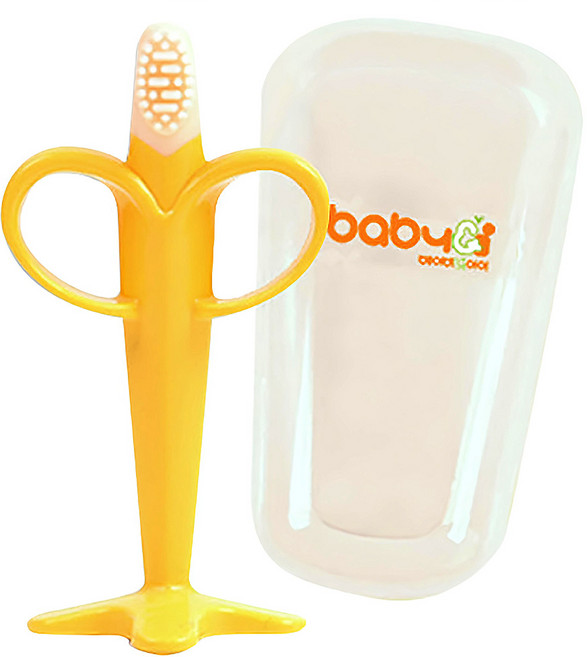 BABY&I 香蕉造型矽膠固齒器 附收納盒 3個月以上, 固齒器 + 收納盒, 黃色, 1組