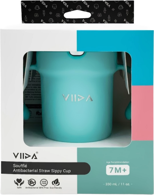 VIIDA Soufflé 吸管型抗菌不鏽鋼學習杯 330ml, 湖水綠, 1個