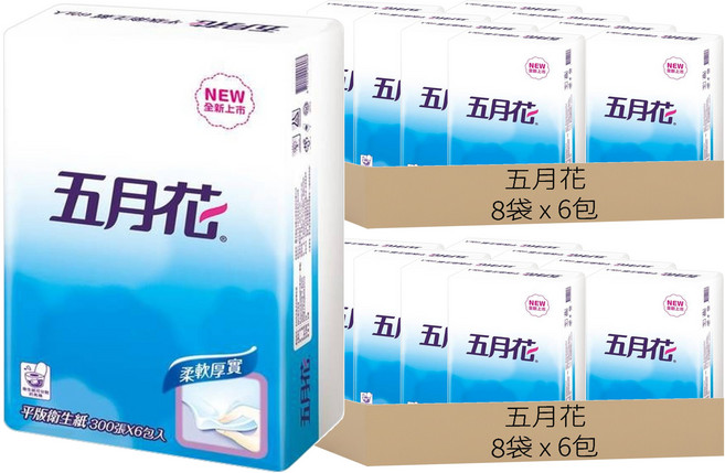 五月花 平版衛生紙 單層 300抽, 6包, 16袋