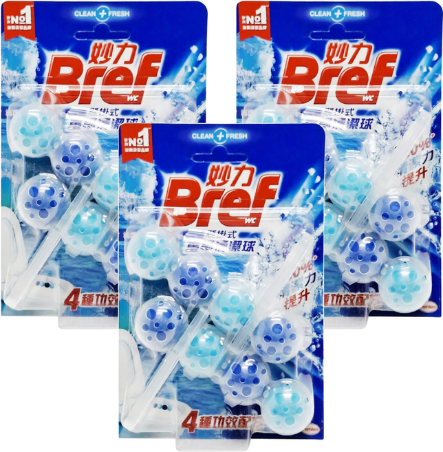 Bref 妙力 懸掛式馬桶清潔球 海洋香, 100g, 3組