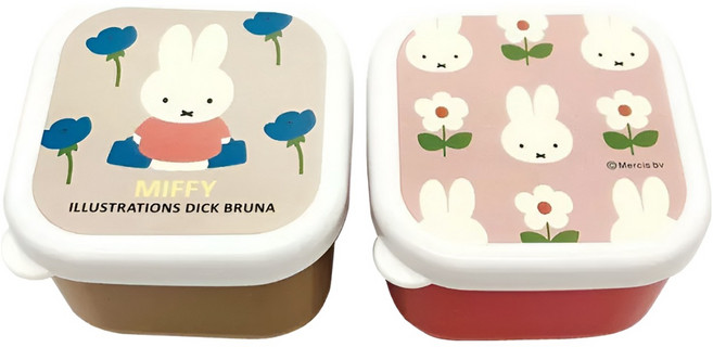 miffy 米飛 塑膠抗菌迷你方型保鮮盒, 2個容器 + 2個蓋子, 1組