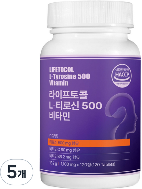 LIFETOCOL L-酪胺酸 500 維他命, 120錠, 5個