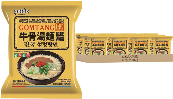 paldo 八道 牛骨湯麵 102g, 40包