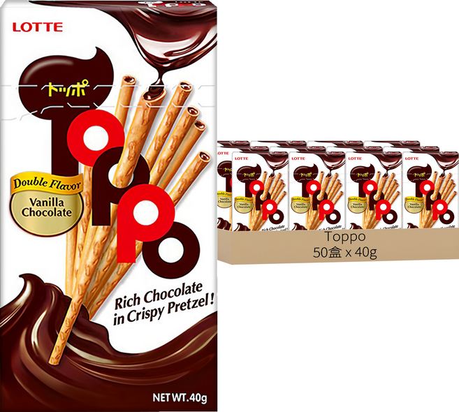 Toppo 夾心餅乾棒 巧克力口味, 40g, 50盒