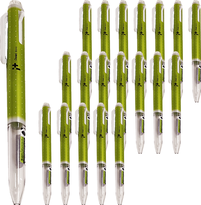 Pentel 飛龍文具 i plus 三色用筆管 透明前軸設計 多種筆芯顏色, 金屬草綠色, 2盒
