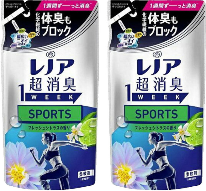 Lenor 蘭諾 日本原裝進口 1WEEK 超強除臭衣物柔軟精補充包 運動服專用, 380ml, 2包