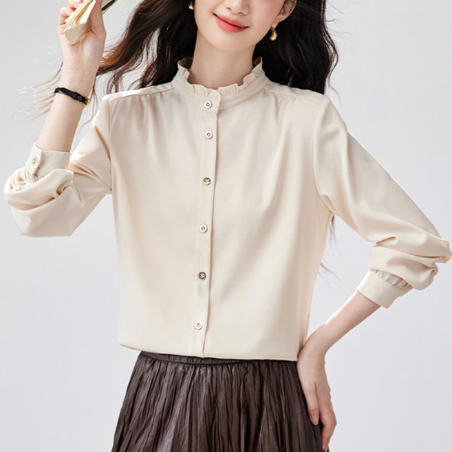 LUNA GIRL 女款Simijepa珍珠鈕扣雪紡襯衫 L26FBL061702