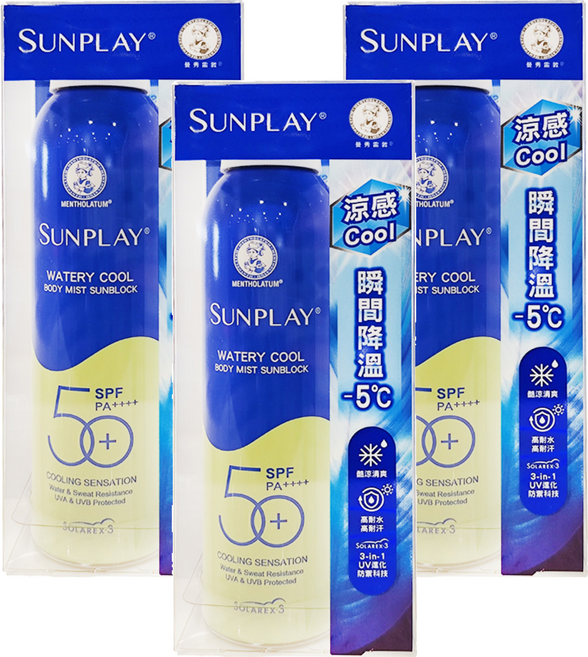 MENTHOLATUM 曼秀雷敦 SUNPLAY 台灣公司貨 防曬噴霧 酷涼清爽型 PA++++, 165ml, 3罐