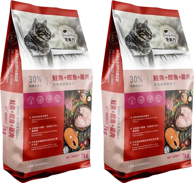 Beautiful Pets 愛美力 全齡貓糧, 7kg, 2袋, 鮭魚 + 鰹魚 + 雞肉
