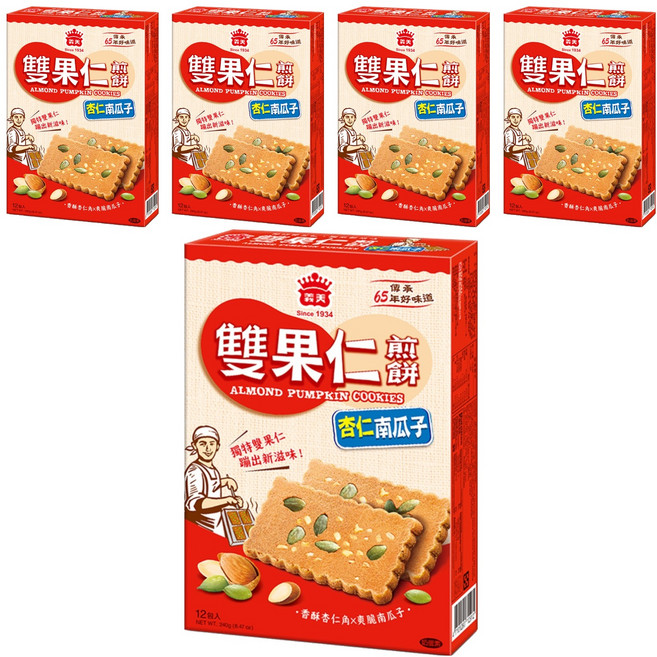 義美 雙果仁煎餅 杏仁南瓜子, 240g, 5盒