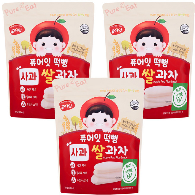 Pure Eat 幼兒米餅, 蘋果, 30g, 3包