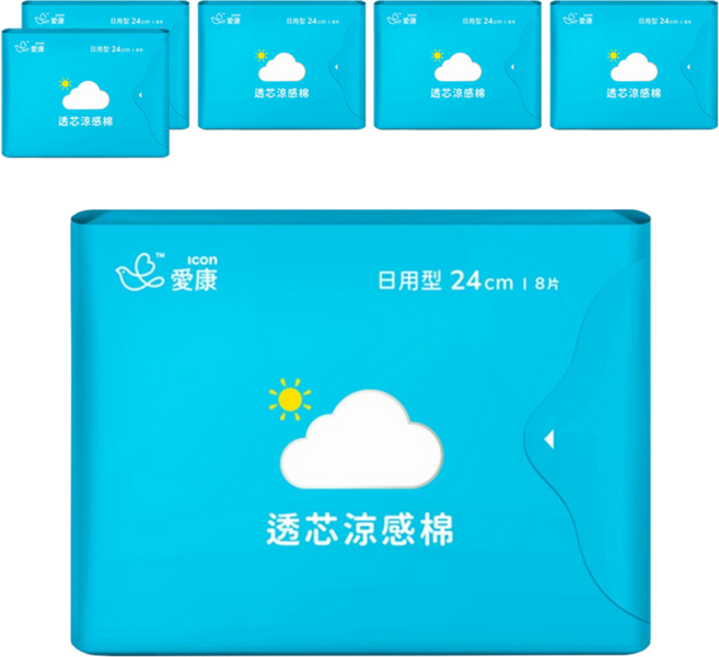 icon 愛康 透芯涼感衛生棉, 日用型(24cm), 8片, 6包
