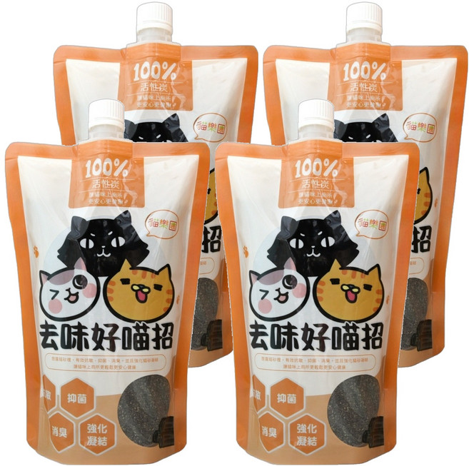 ParkCat 貓樂園 新鮮好喵招 貓砂專用除臭活性碳, 800ml, 385g, 4包, 無香料