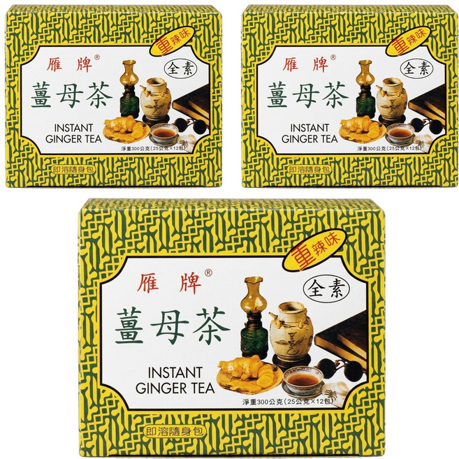 雁牌 重辣薑母茶, 25g, 12包, 3盒
