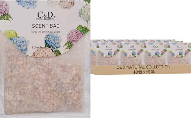 C&D NATURAL COLLECTION Axis 艾克思 掛勾式室內櫥櫃去味留香香氛包 12.5 x 9cm, 20g, 18包, 海洋