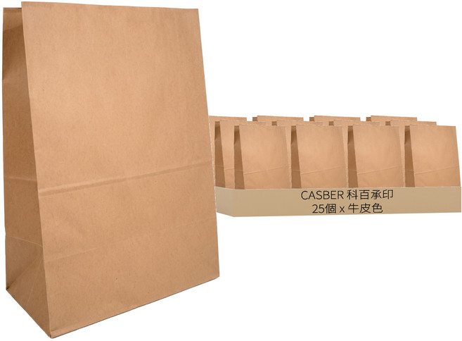 CASBER 科百承印 素簡無印牛皮平口抱袋, 牛皮色, 25個